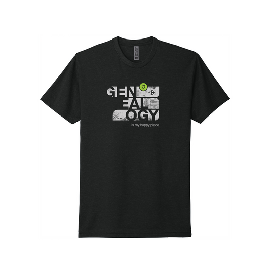 Ancestry Genealogy is my Happy Place V3 T-Shirt - Black