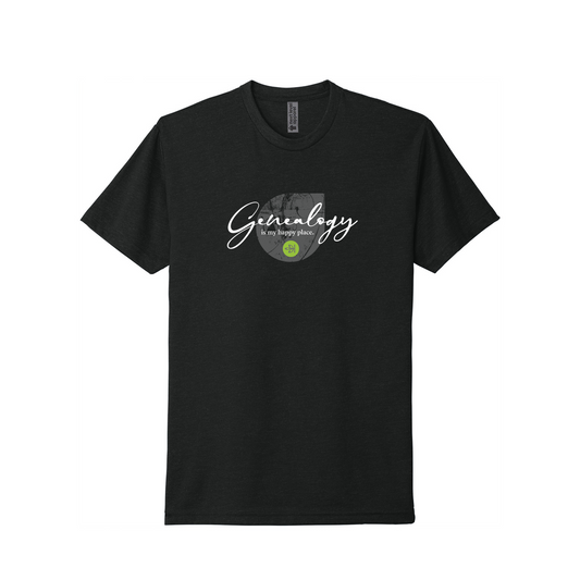 Ancestry Genealogy is my Happy Place V3 T-Shirt - Black